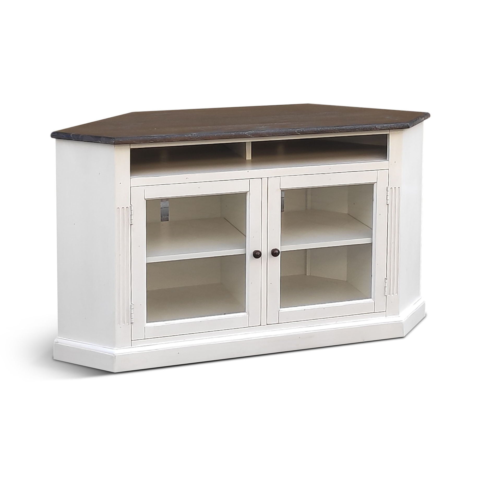 Carriage House - Corner TV Stand - White / Dark Brown - Premium TV Stands from Sunny Designs - Just $858! Shop now at brett interiors