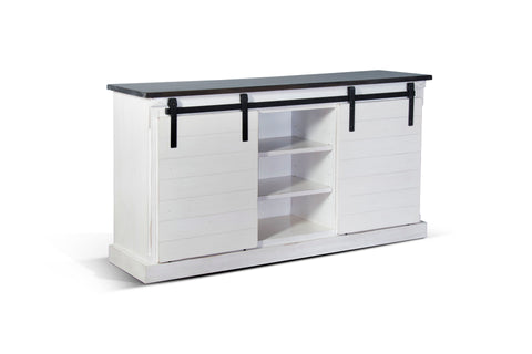 TV Console With Barn Door - White / Dark Brown - Premium TV Stands from Sunny Designs - Just $1098! Shop now at brett interiors