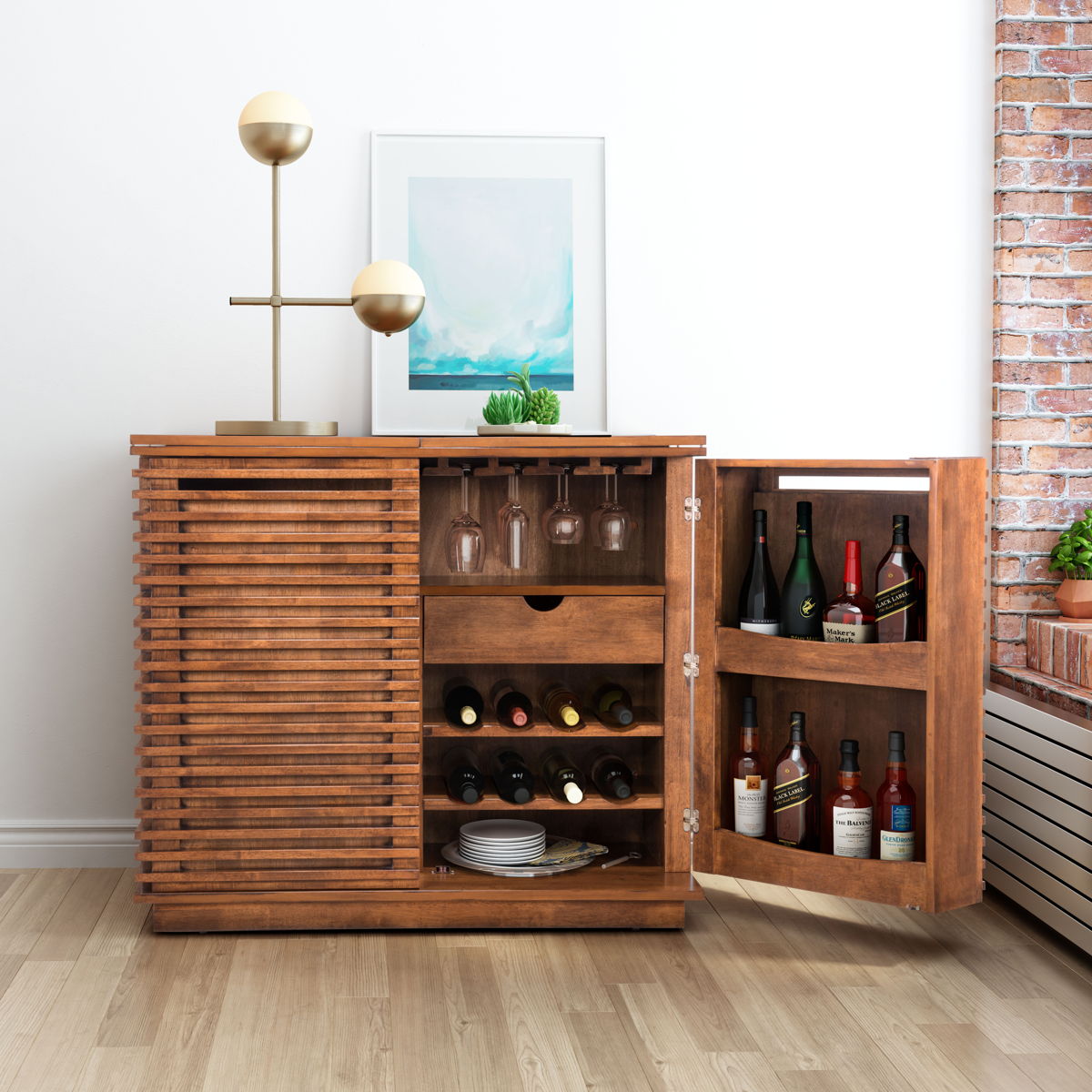 Linea - Bar Cabinet - Walnut - Premium Wine Cabinets from Zuo Modern - Just $3700! Shop now at brett interiors