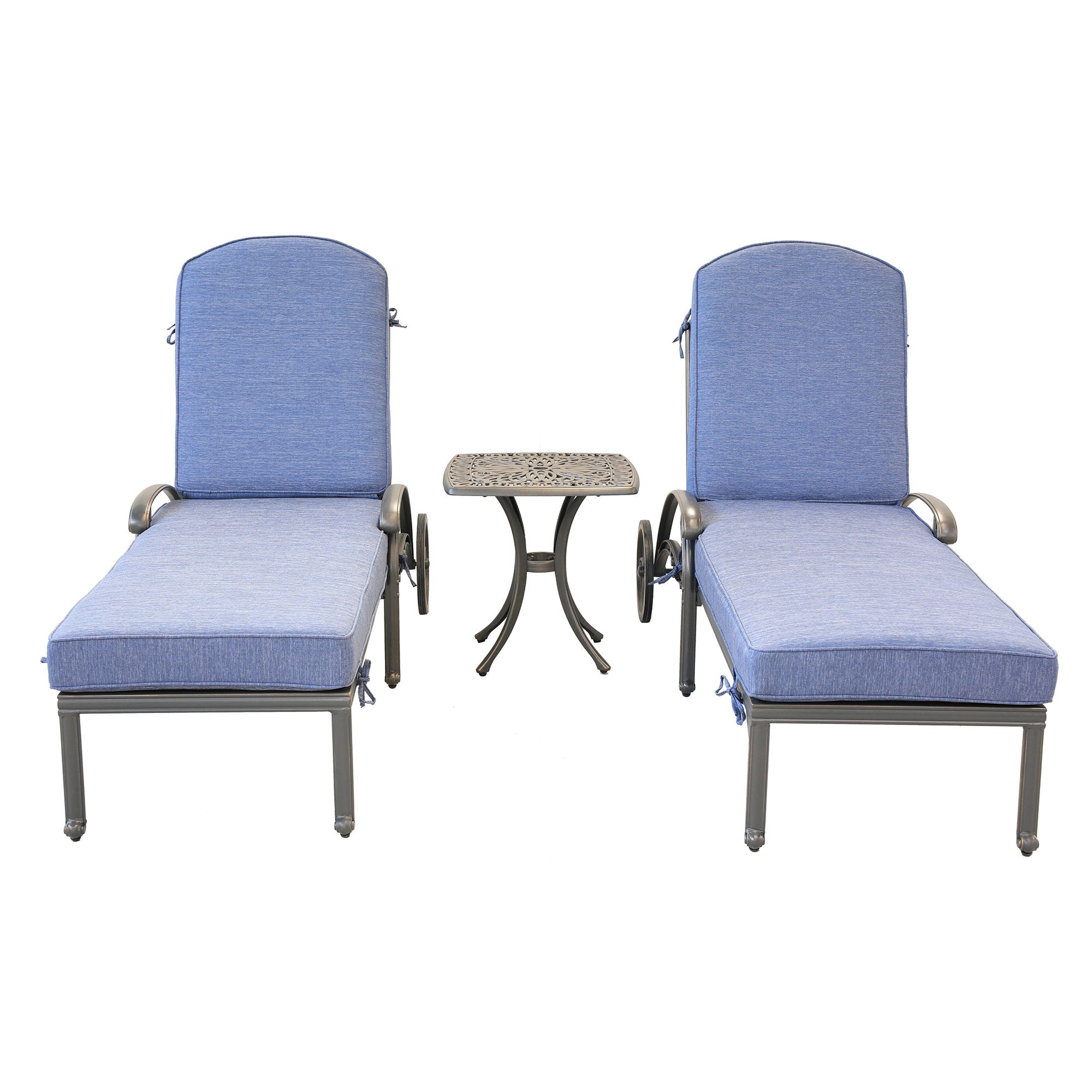 Reclining Chaise Lounge Set With Cushion And Table - Metal - Premium 3 Piece Outdoor Sets from Gather Craft - Just $1737! Shop now at brett interiors