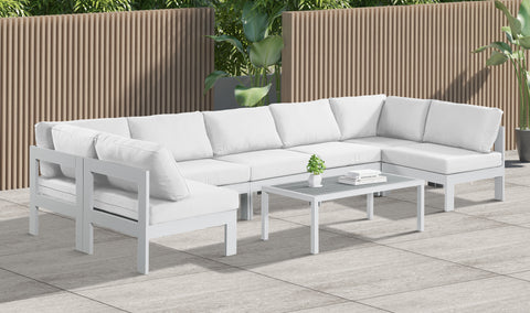 Nizuc - Outdoor Patio Modular Sectional 7 Piece - White - Fabric - Premium Stationary Sectionals from Meridian Furniture - Just $6237.50! Shop now at brett interiors