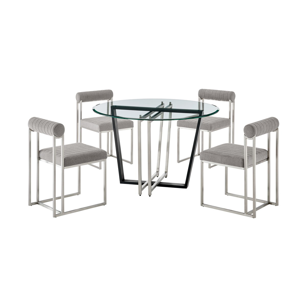 Devi Anastasia - Round Glass Dining Table Set - Premium 5 Piece Dining Room Sets from Armen Living - Just $2852.50! Shop now at brett interiors