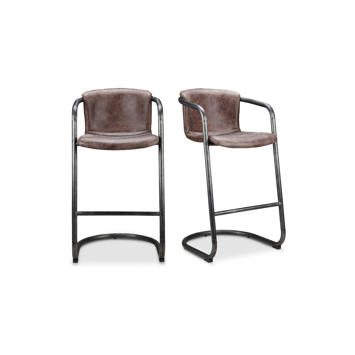 Freeman - Barstool Leather (Set of 2) - Grazed Brown - Premium Stool Sets from Moe's Home Collection - Just $3247.50! Shop now at brett interiors