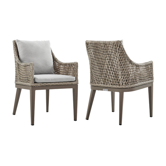 Grenada - Outdoor Wicker And Aluminum Dining Chair With Cushions (Set of 2) - Beige / Gray - Premium Chair Sets from Armen Living - Just $1610! Shop now at brett interiors