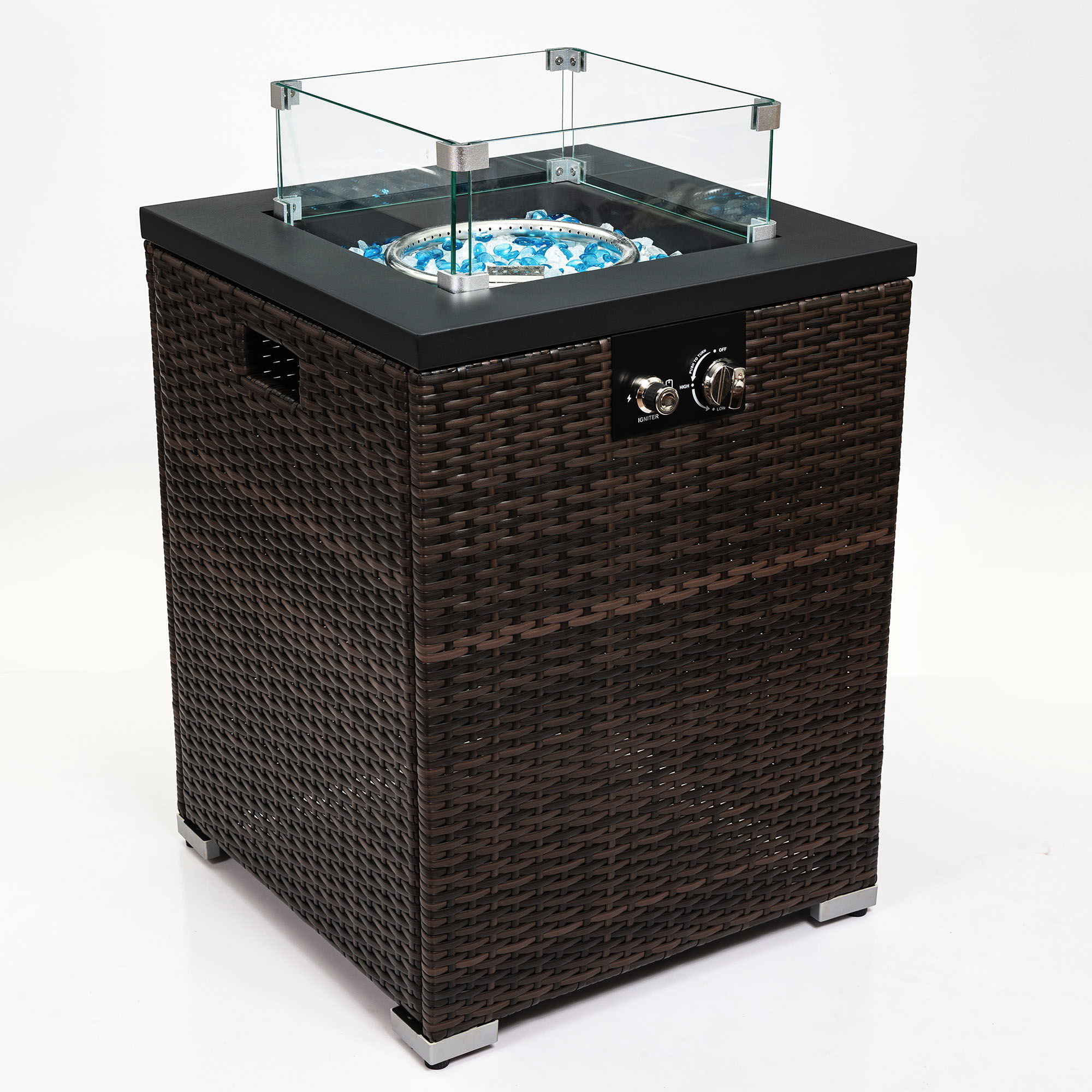 Wicker Fire Pit Column With Glass Wind Guard - Dark Brown - Premium Fire Pits from AS Outdoor Heating - Just $381! Shop now at brett interiors