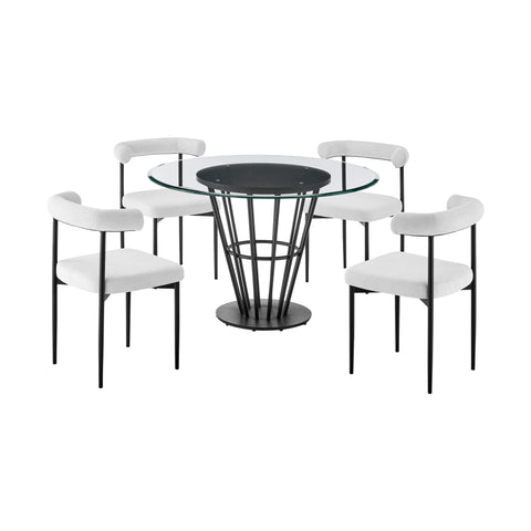 Veronica Shannon -Round Glass Dining Table Set - Matte Black Legs - Premium 5 Piece Dining Room Sets from Armen Living - Just $2622.50! Shop now at brett interiors