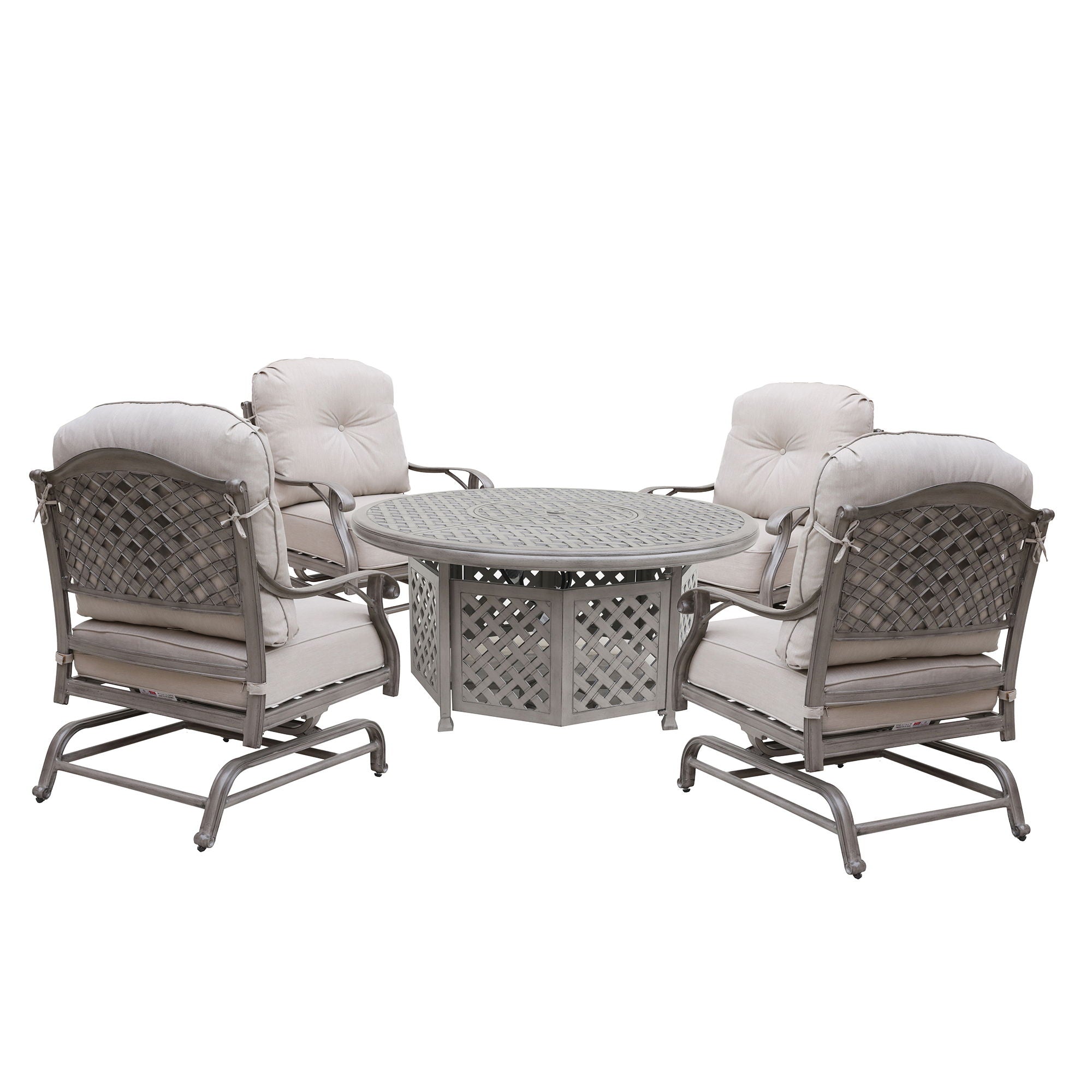 5 Piece Cast Aluminum Chat Fire Pit Set With Cushion - Gray Ash - Premium 5 Piece Outdoor Sets from Gather Craft - Just $4579! Shop now at brett interiors