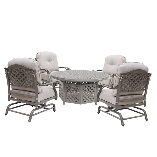 5 Piece Cast Aluminum Chat Fire Pit Set With Cushion - Gray Ash - Premium 5 Piece Outdoor Sets from Gather Craft - Just $4579! Shop now at brett interiors