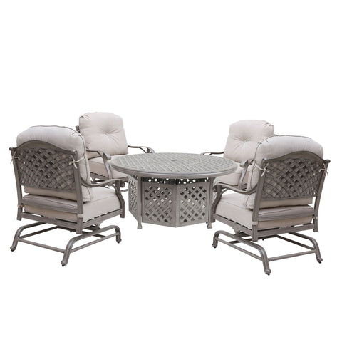 5 Piece Cast Aluminum Chat Fire Pit Set With Cushion - Gray Ash - Premium 5 Piece Outdoor Sets from Gather Craft - Just $4579! Shop now at brett interiors