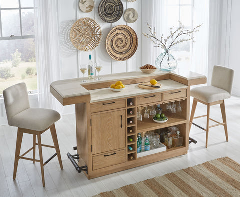 Escape - Dining Upholstered Swivel Barstool - Glazed Natural Oak Mirage Mist - Premium Bar Height (28"-30") from Parker House - Just $275! Shop now at brett interiors