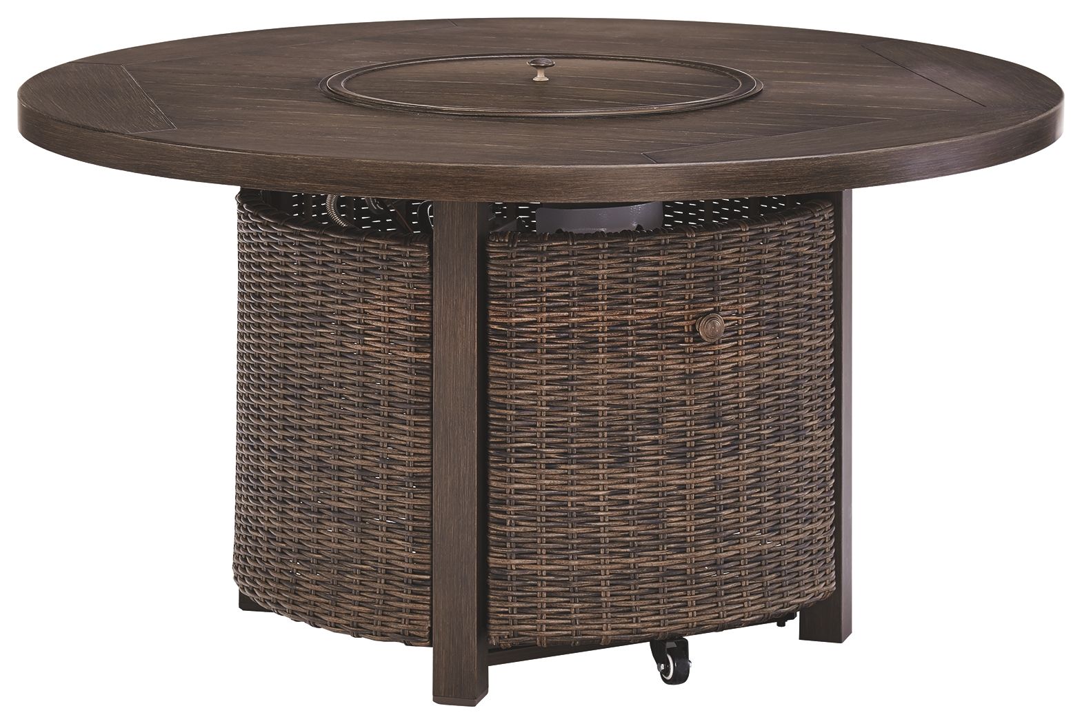 Paradise - Medium Brown - Round Fire Pit Table - Premium Fire Pits from Ashley Furniture - Just $1775.50! Shop now at brett interiors