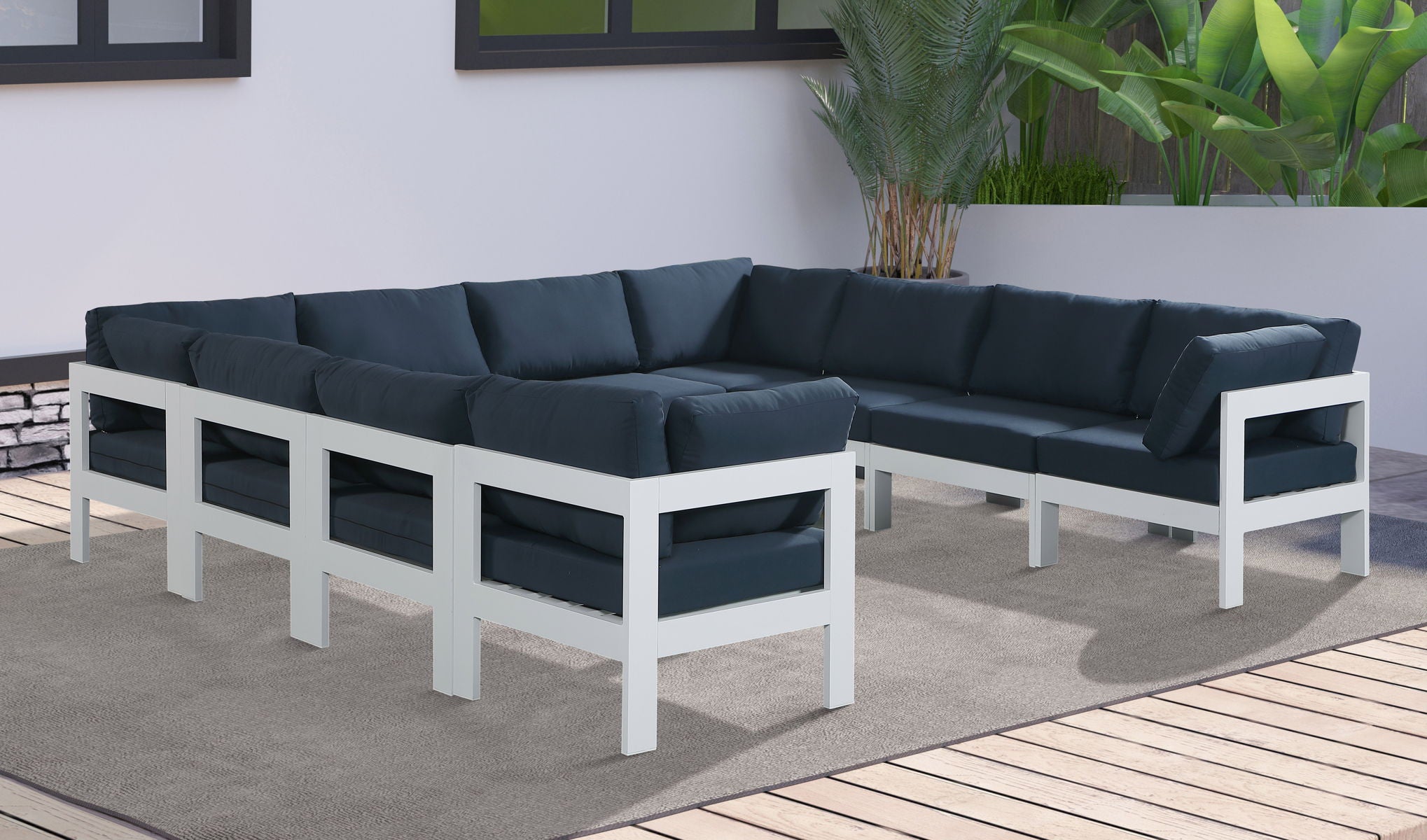 Nizuc - Outdoor Patio Modular Sectional - Navy - Fabric - Premium Stationary Sectionals from Meridian Furniture - Just $9025! Shop now at brett interiors