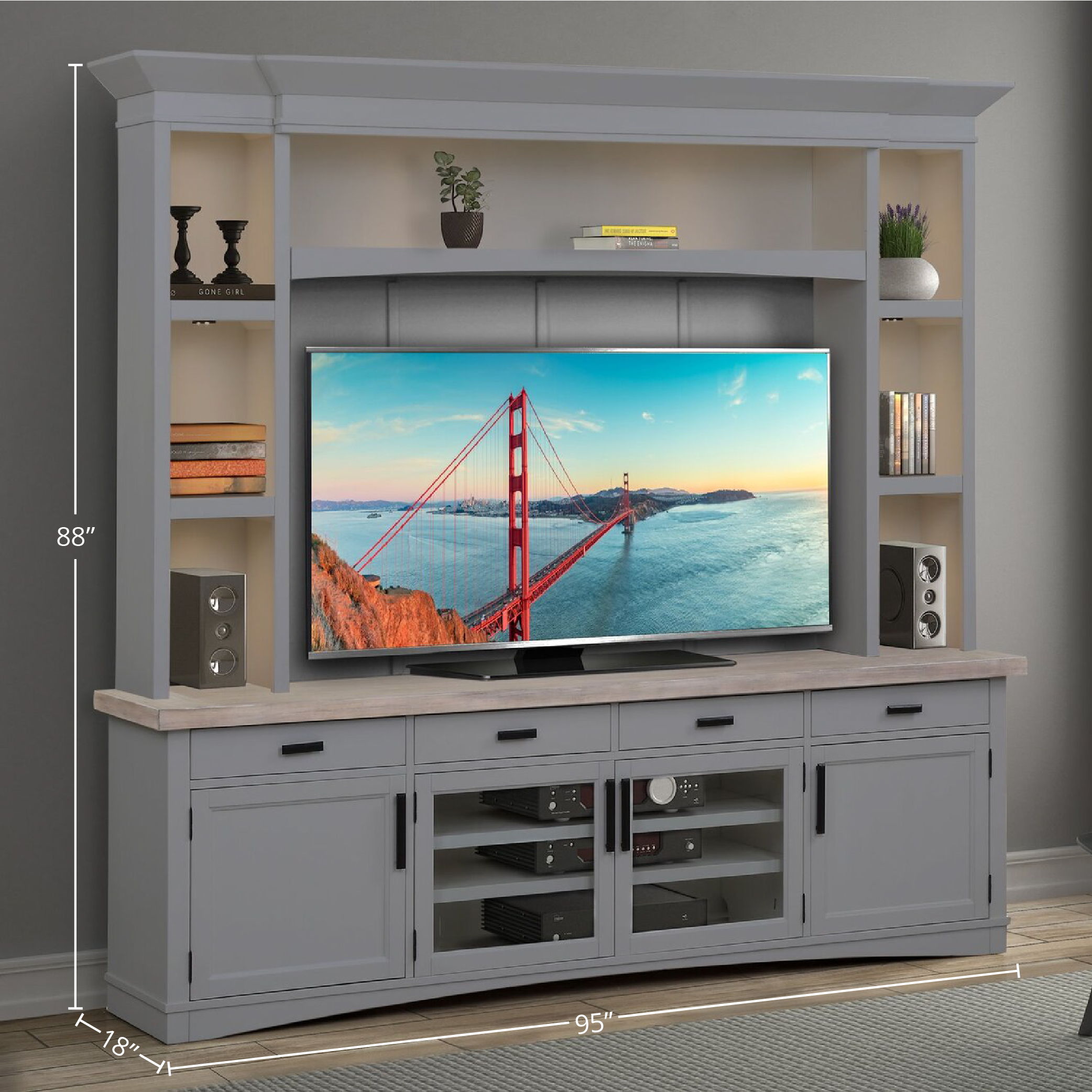 Americana Modern - TV Console with Hutch, Backpanel and LED Lights - Premium Entertainment Centers from Parker House - Just $2372.50! Shop now at brett interiors