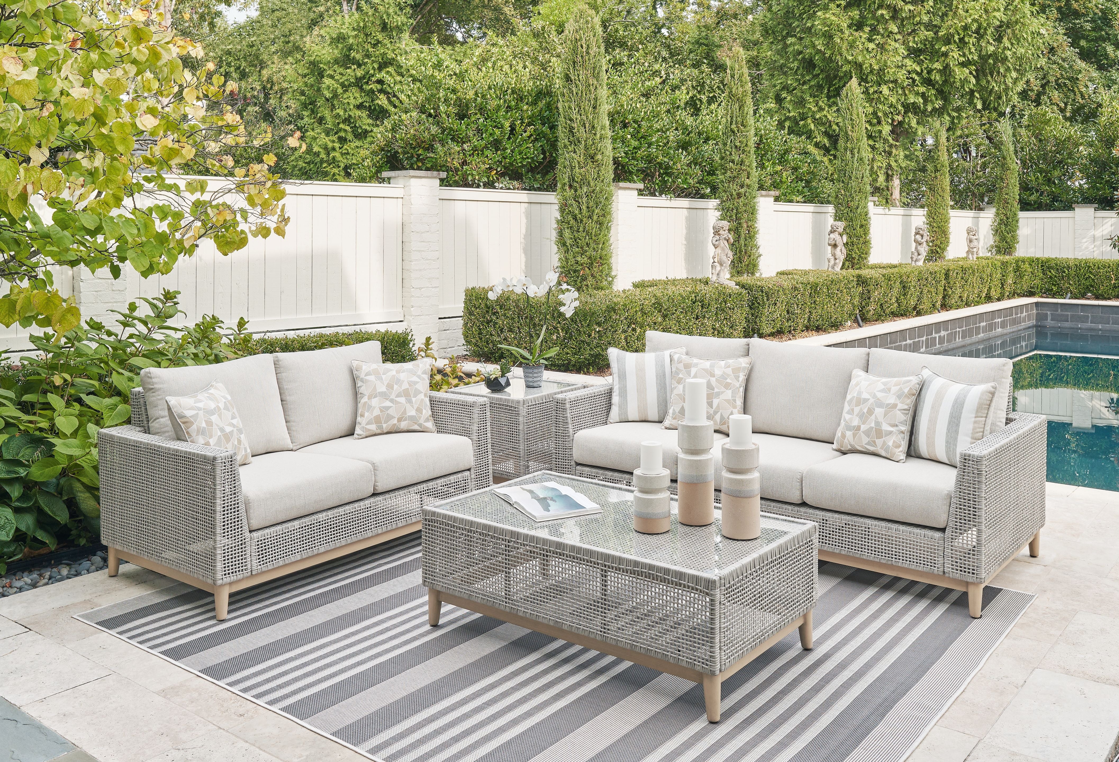 Seton Creek - Gray - 4 Pc. - Lounge Set - Premium 4 Piece Outdoor Sets from Signature Design by Ashley® - Just $4156.88! Shop now at brett interiors