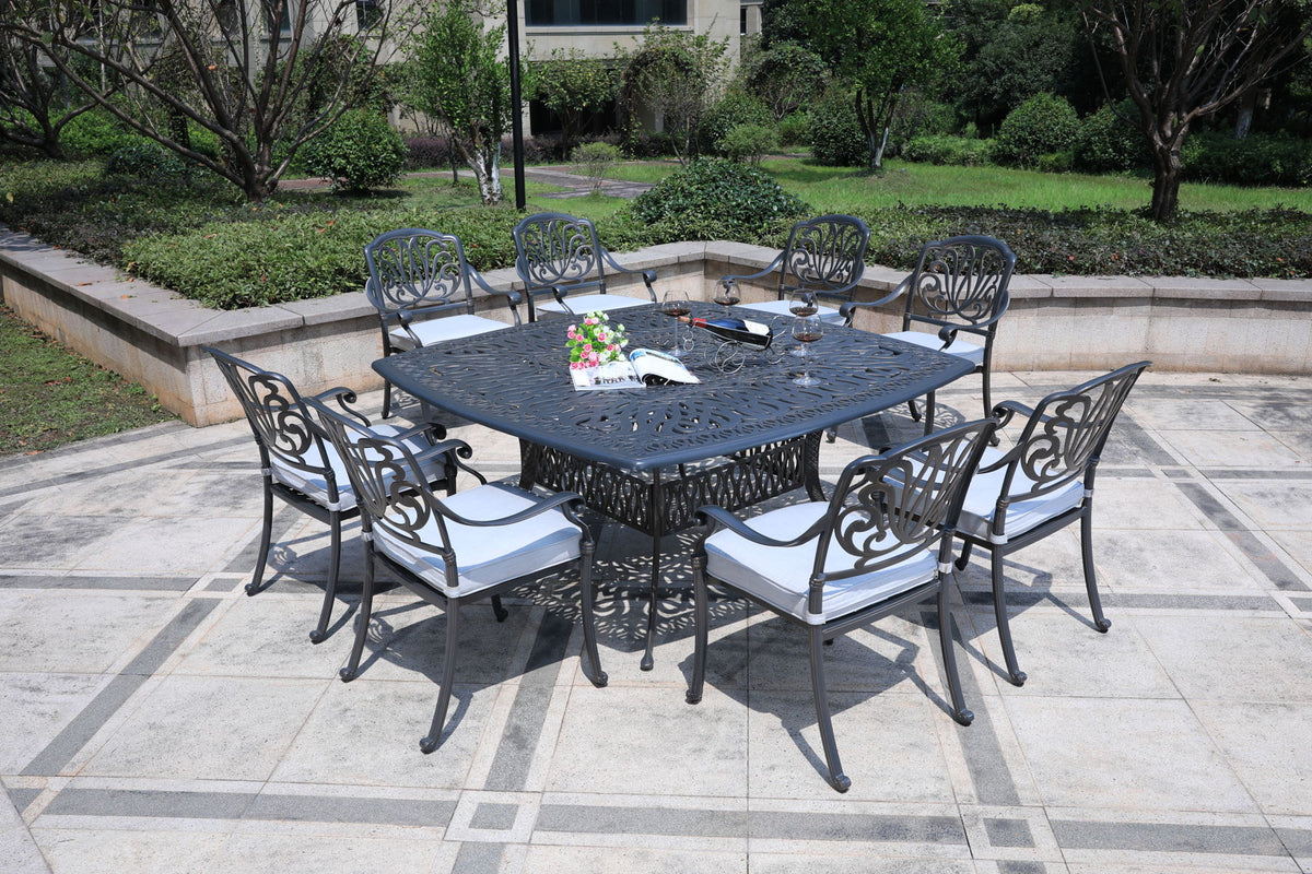 Square 8 Person 64" Long Aluminum Dining Set With Cushions - Premium 8 + Piece Outdoor Sets from Gather Craft - Just $4672! Shop now at brett interiors