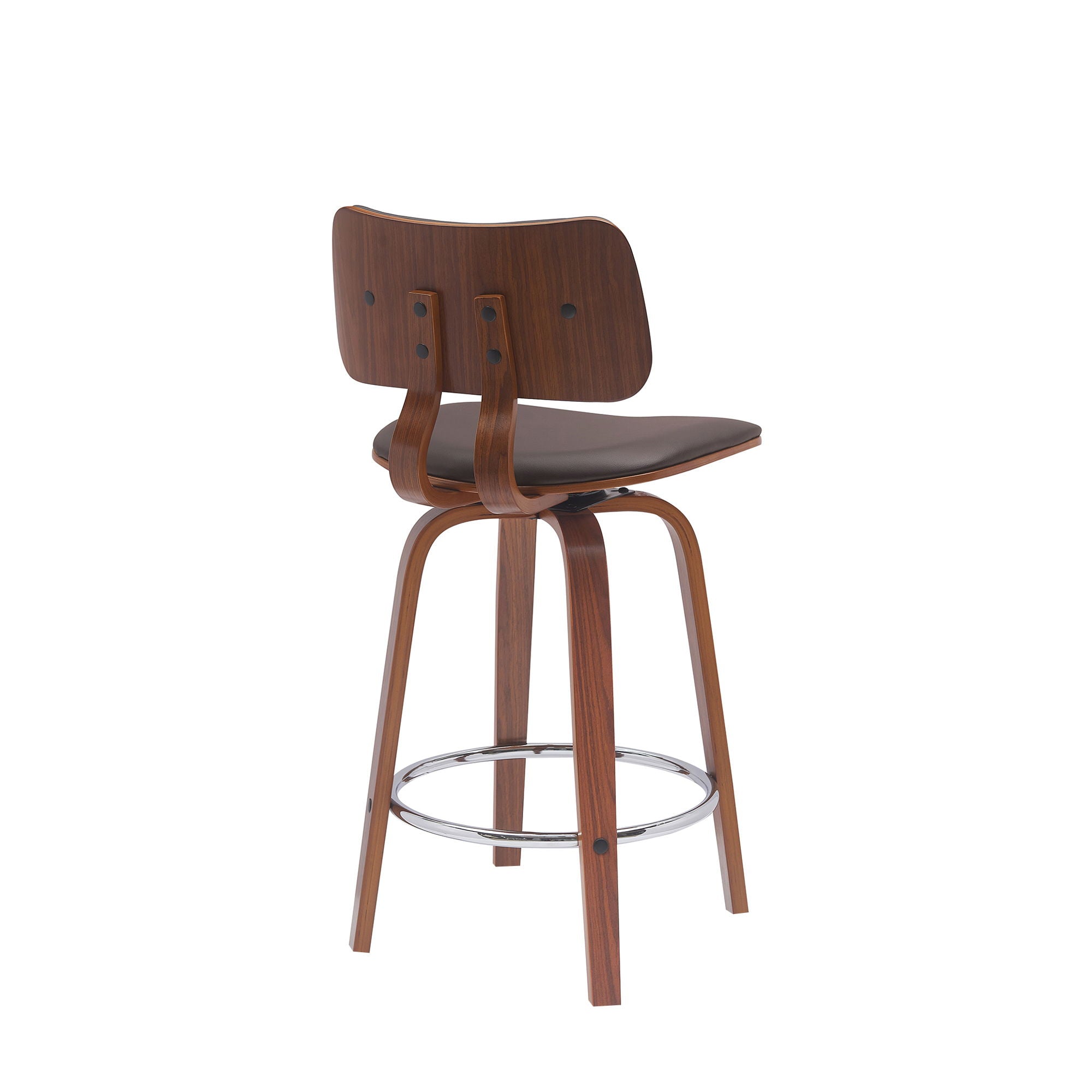 Pico - Swivel Walnut Wood Faux Leather Stool - Premium Counter Height (24"-27") from Armen Living - Just $205! Shop now at brett interiors