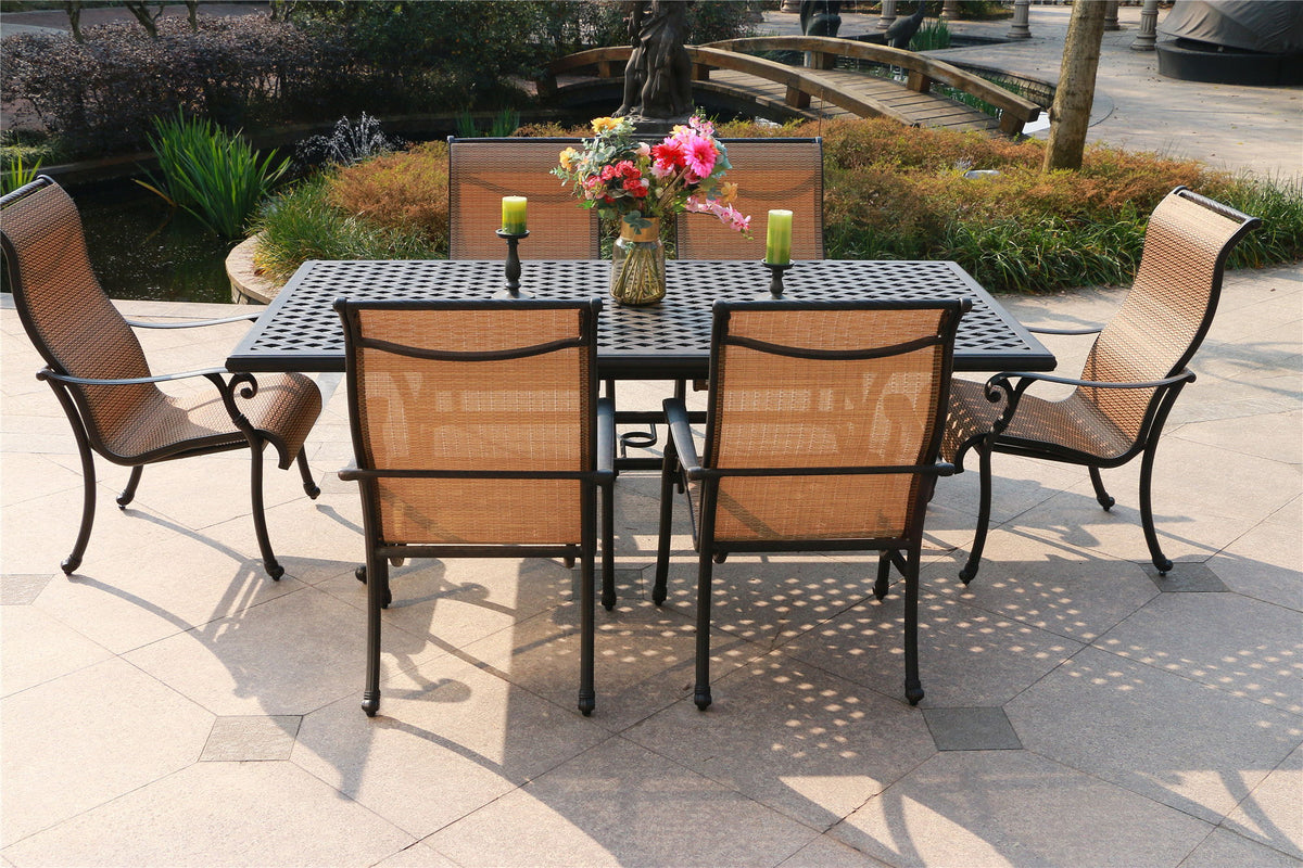 Rectangular 6 Person 85.83" Long Aluminum Dining Set - Premium 7 Piece Outdoor Sets from Gather Craft - Just $4108! Shop now at brett interiors