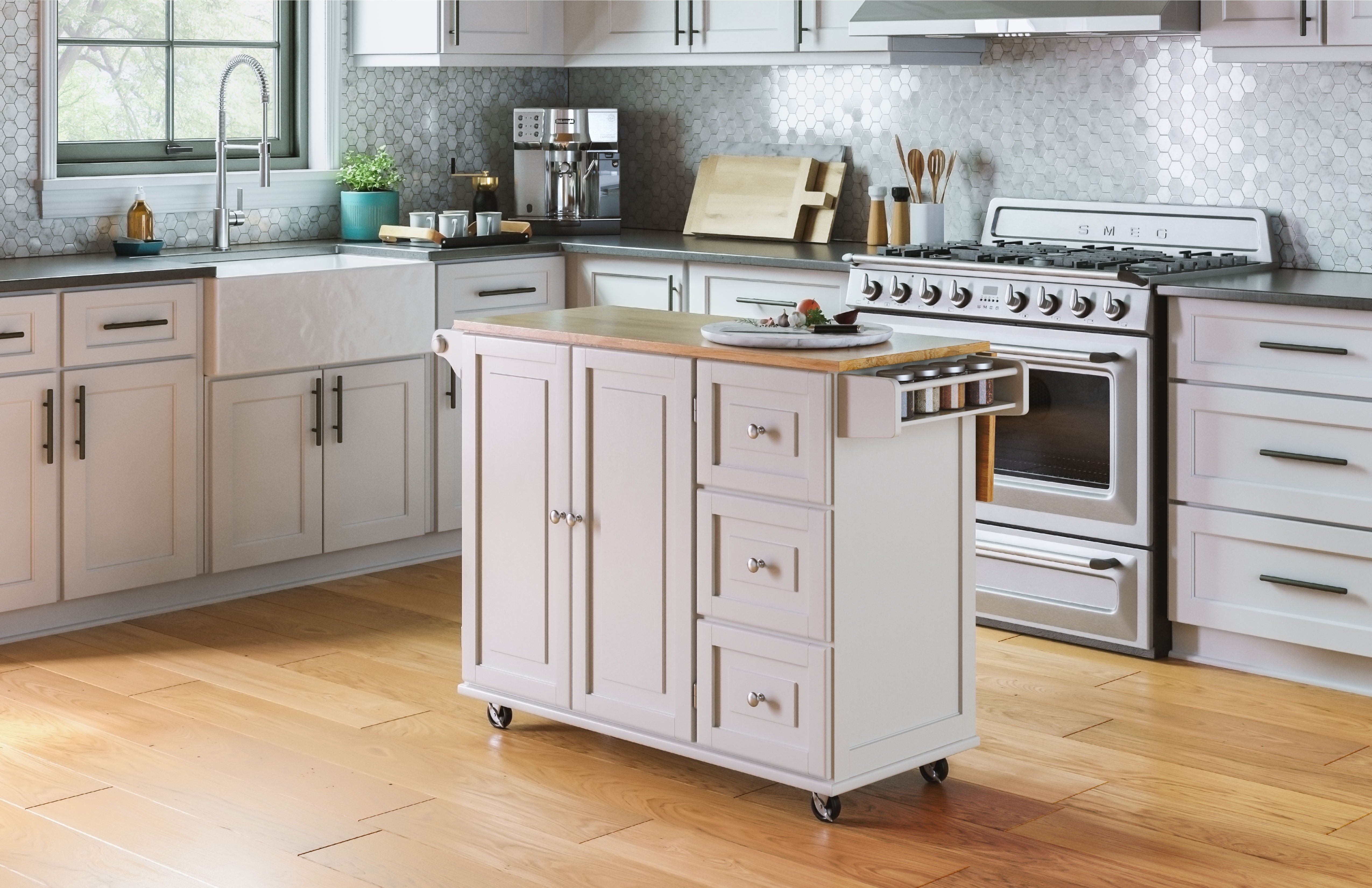 Blanche - Kitchen Cart - Rubber Wood Top - Premium Islands & Carts from Homestyles - Just $1249.98! Shop now at brett interiors