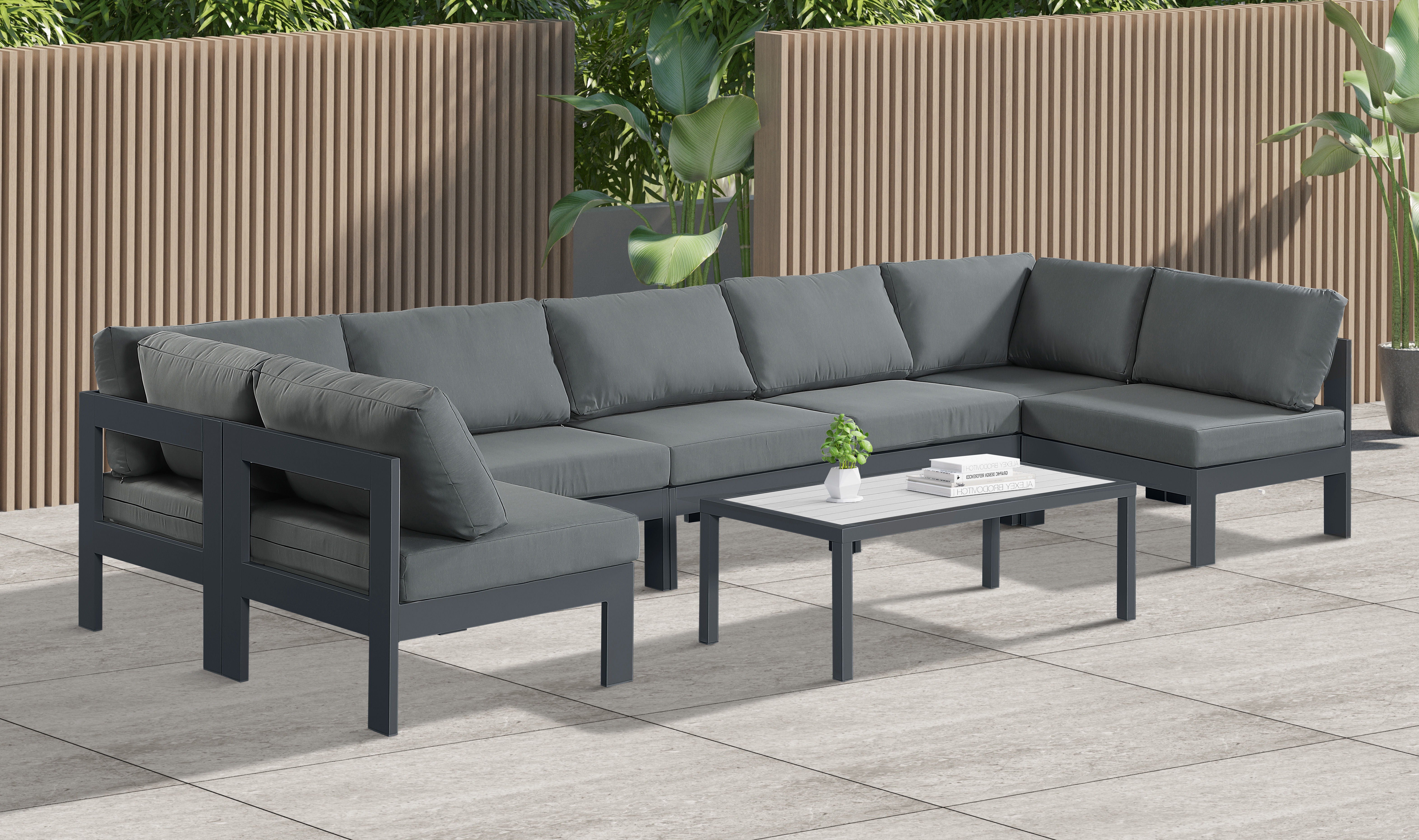 Nizuc - Outdoor Patio Modular Sectional 7 Piece - Gray Dark - Premium Stationary Sectionals from Meridian Furniture - Just $6237.50! Shop now at brett interiors