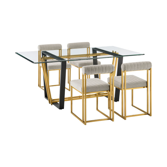 Kai Anastasia - Rectangular Glass Dining Table Set - Gold Brushed Base - Premium 5 Piece Dining Room Sets from Armen Living - Just $3380! Shop now at brett interiors