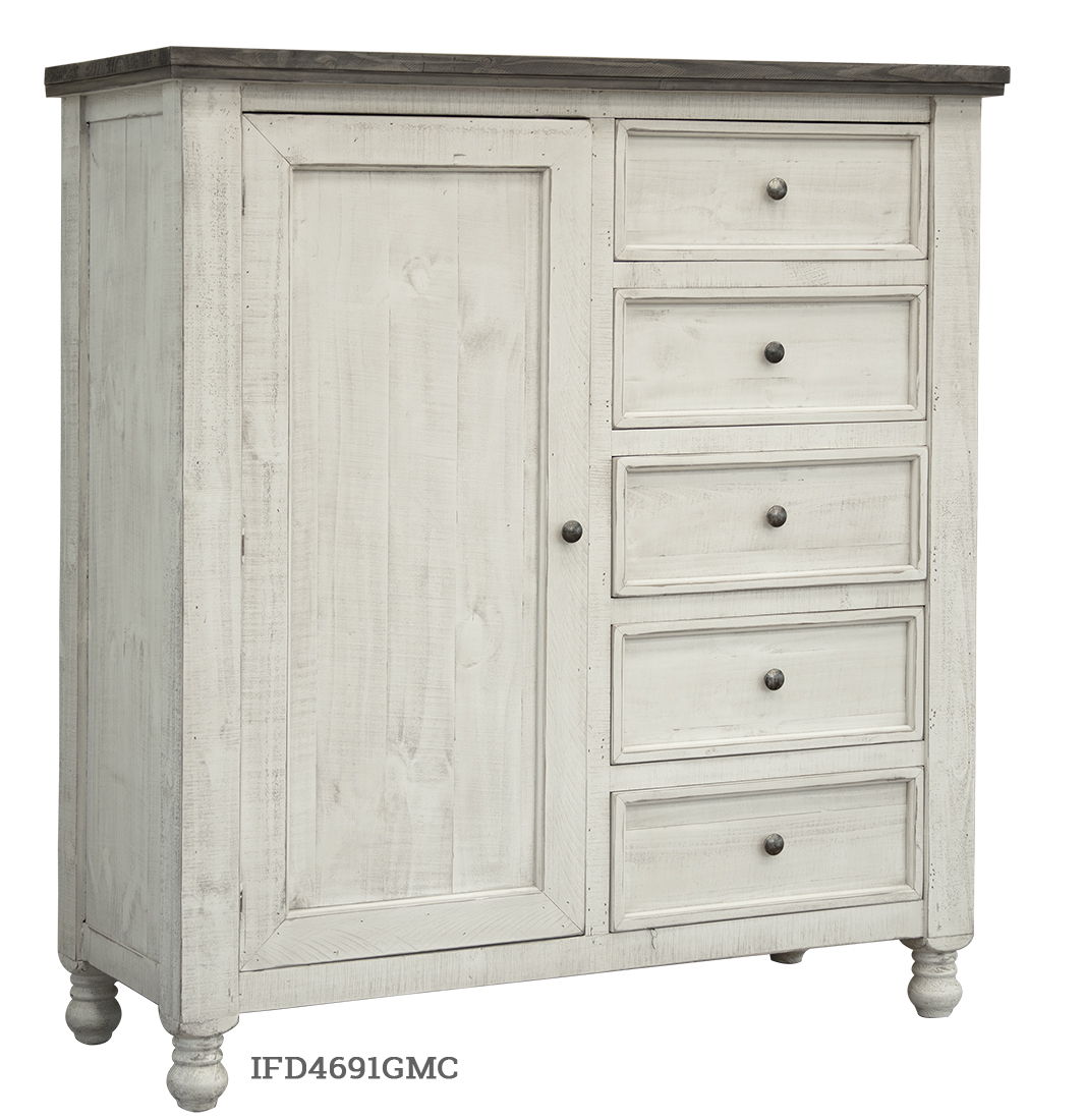 Stone - Chest With 5 Drawer / 1 Door - Antiqued Ivory / Weathered Gray - Premium Gentleman’s Chests from International Furniture Direct - Just $1775! Shop now at brett interiors