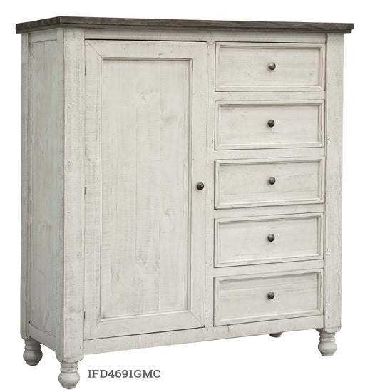 Stone - Chest With 5 Drawer / 1 Door - Antiqued Ivory / Weathered Gray - Premium Gentleman’s Chests from International Furniture Direct - Just $1775! Shop now at brett interiors