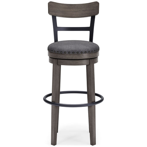 Caitbrook - Gray - Tall Uph Swivel Barstool - Premium Bar Height (28"-30") from Signature Design by Ashley® - Just $236.78! Shop now at brett interiors