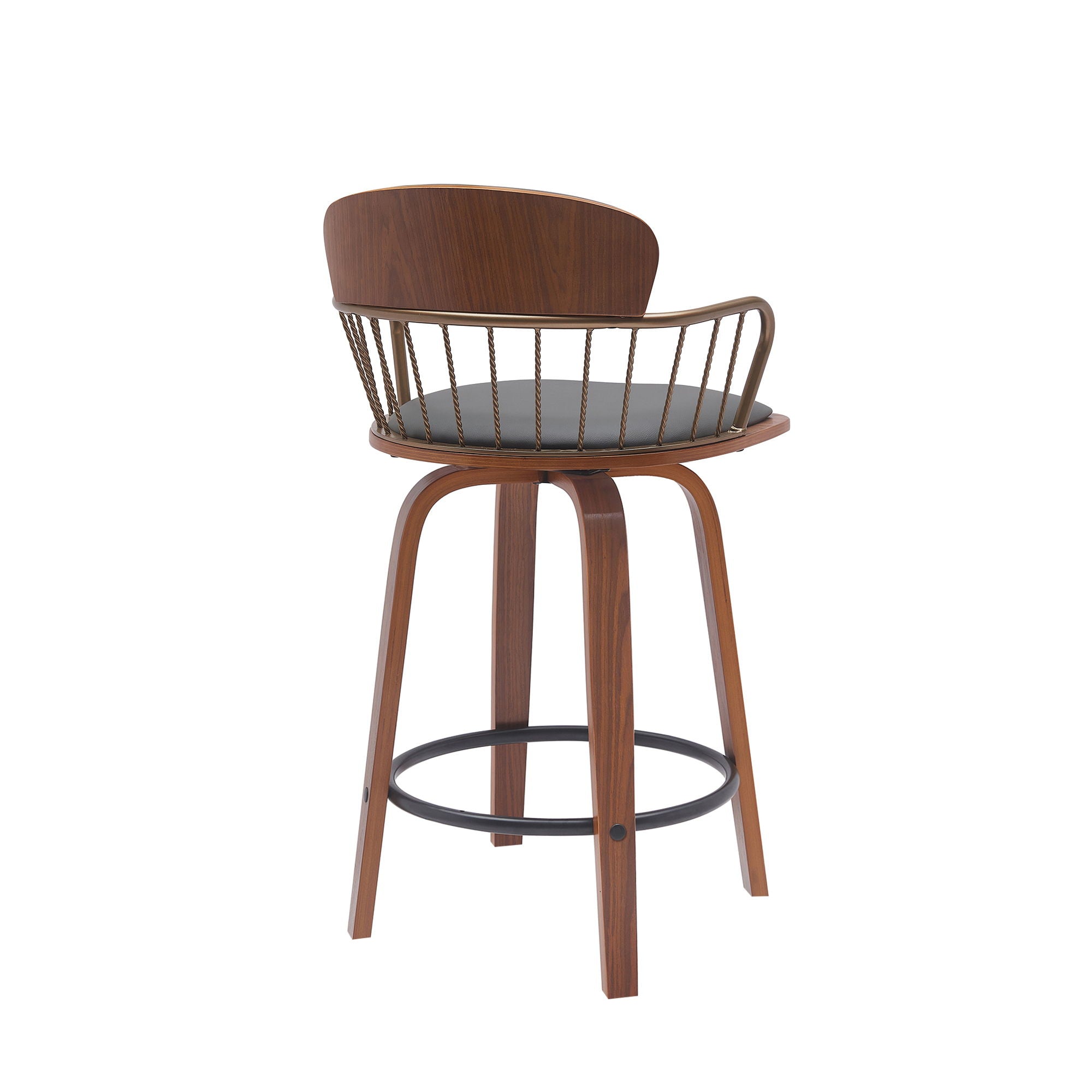 Willow - Swivel Walnut Wood Faux Leather Stool - Premium Counter Height (24"-27") from Armen Living - Just $255! Shop now at brett interiors