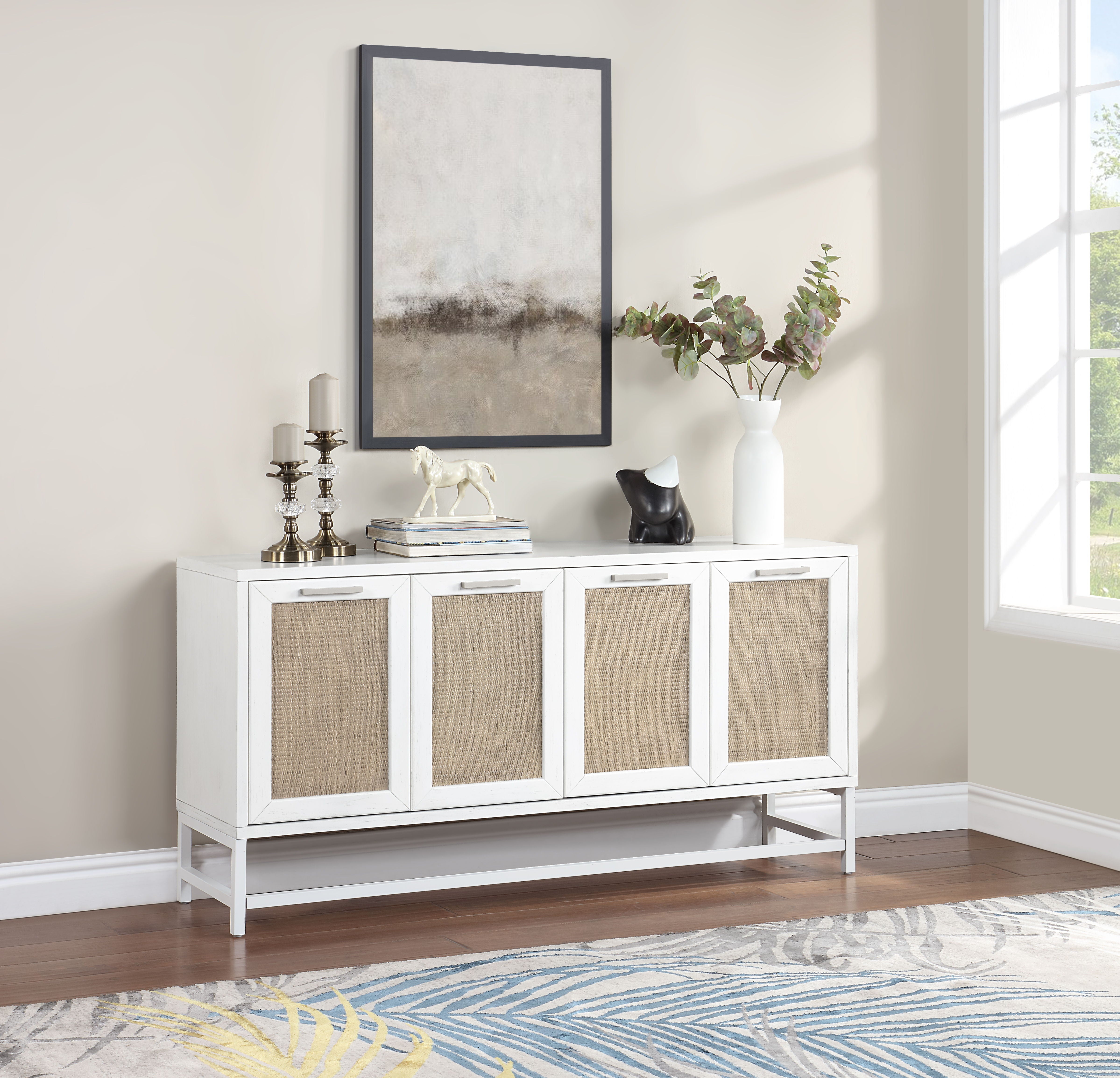 Hawthorne - Four Door Credenza - White / Rattan - Premium Credenzas from Coast2Coast Home - Just $3135! Shop now at brett interiors