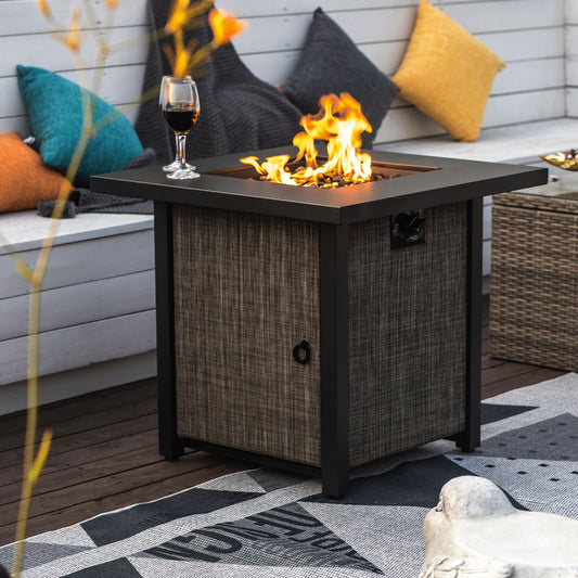 40000Btu Square Propane Fire Pit Table Steel Tabletop With Textilene Side Panel, Steel Lid And Rocks - Black / Gray - Premium Fire Pits from AS Outdoor Heating - Just $261! Shop now at brett interiors