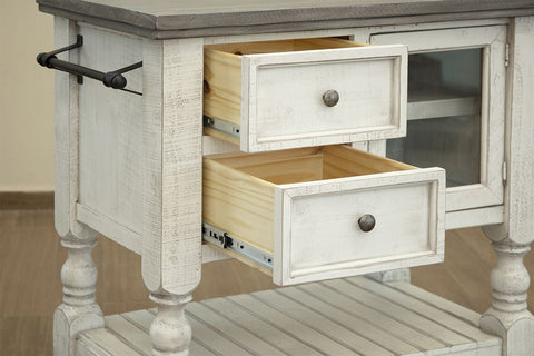 Stone - Kitchen Island With 2 Drawer / 1 Glass Door - Antiqued Ivory / Weathered Gray - Premium Islands & Carts from International Furniture Direct - Just $1170! Shop now at brett interiors