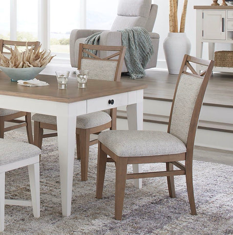 Americana Modern Dining - 48 In. Round Extendable Dining Table And 4 Upholstered Chairs - Light Brown - Premium 5 Piece Dining Room Sets from Parker House - Just $1322.50! Shop now at brett interiors