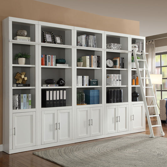 Catalina - 6 Piece Small Library Wall With Ladder - Cottage White - Premium Library Walls from Parker House - Just $4837.50! Shop now at brett interiors