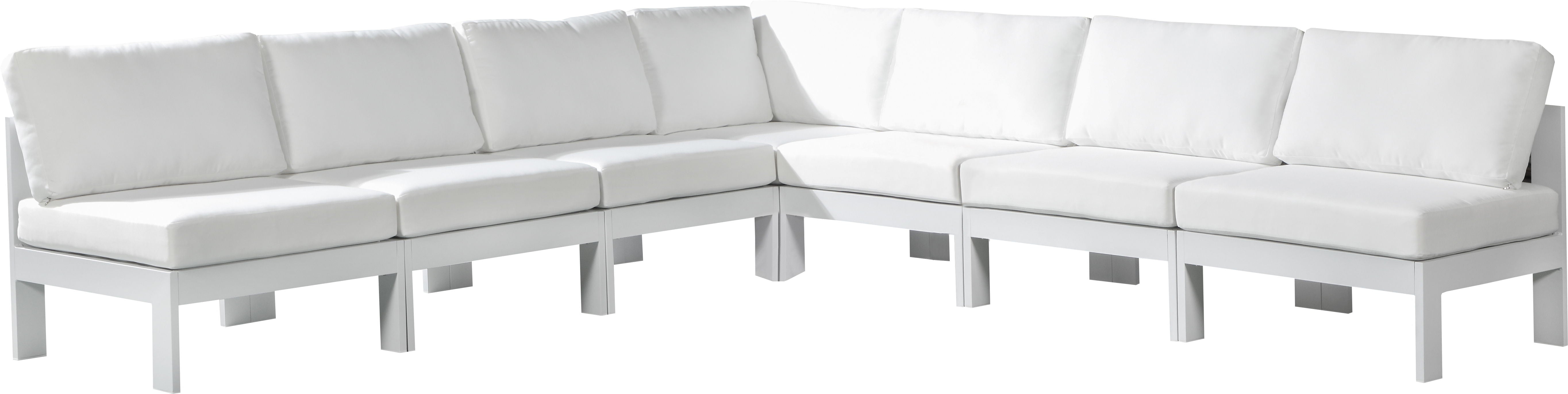 Nizuc - Outdoor Patio Modular Sectional 7 Piece - White - Metal - Modern & Contemporary - Premium Stationary Sectionals from Meridian Furniture - Just $6137.50! Shop now at brett interiors