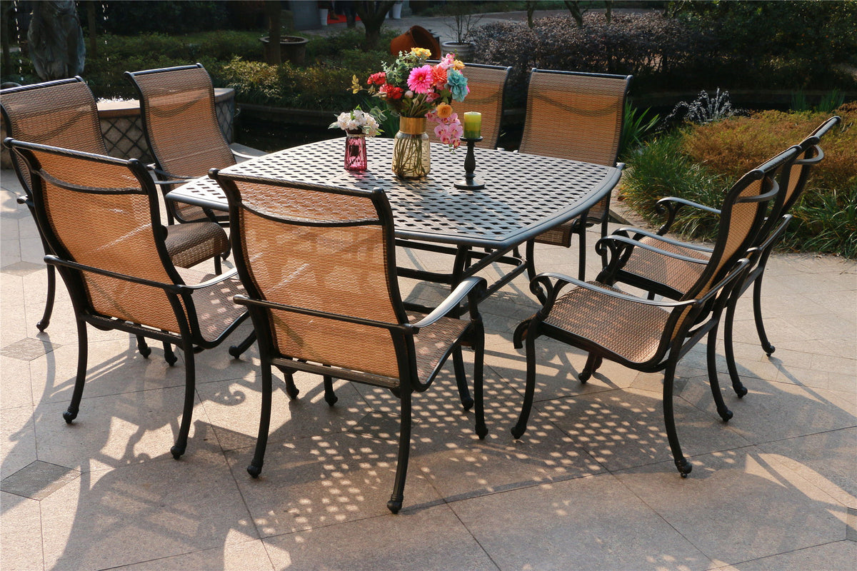 Square 63.98" Long Aluminum Dining Set - Premium 8 + Piece Outdoor Sets from Gather Craft - Just $5364! Shop now at brett interiors