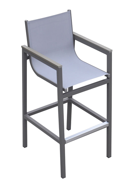 Marina - Outdoor Patio Barstool With Sling Textilene And Accent Arms - Gray Powder - Premium Bar Height (28"-30") from Armen Living - Just $492.50! Shop now at brett interiors