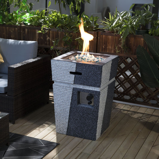 Outdoor Concrete Fire Pit Column Propane Fire Pit Patio Gas Fire Pit - Light Grey / Blue - Premium Fire Pits from AS Outdoor Heating - Just $408! Shop now at brett interiors