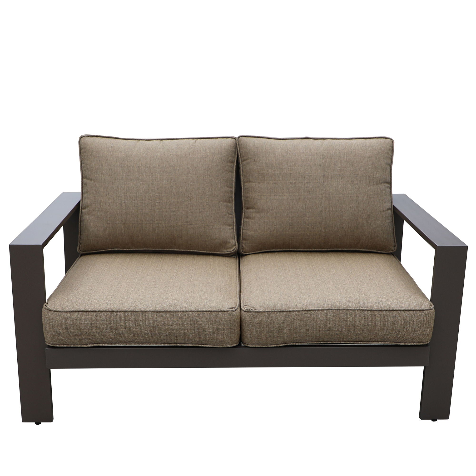 Colorado - Outdoor Patio Furniture - Aluminum Framed Garden Loveseat With Chocolate Cushions - Brown - Premium Loveseats from Gather Craft - Just $1037! Shop now at brett interiors