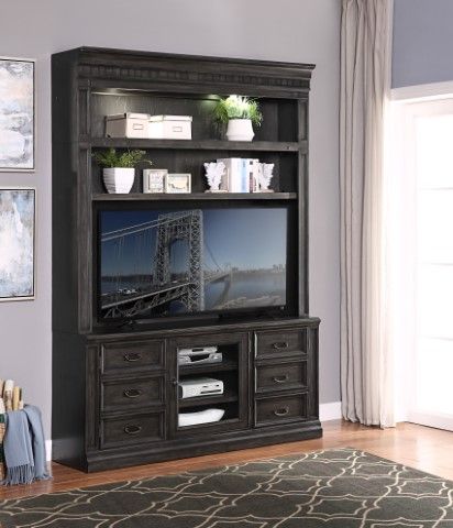 Washington Heights - 66 In. TV Console With Hutch - Washed Charcoal - Premium Entertainment Centers from Parker House - Just $2200! Shop now at brett interiors