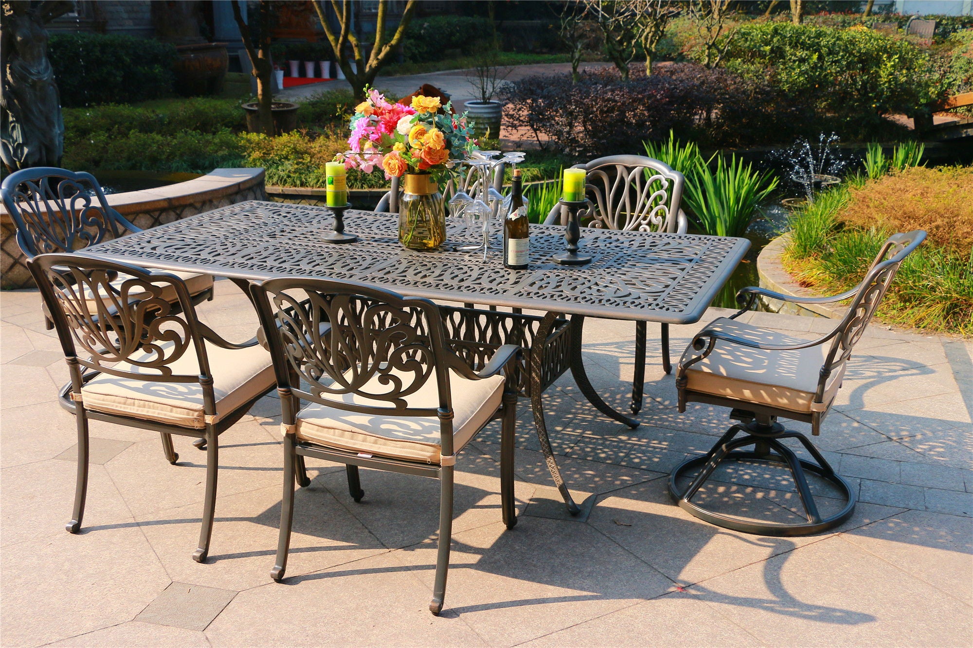 Rectangular 84.2" Long Dining Set With Sunbrella Cushions - Premium 7 Piece Outdoor Sets from Gather Craft - Just $3545! Shop now at brett interiors