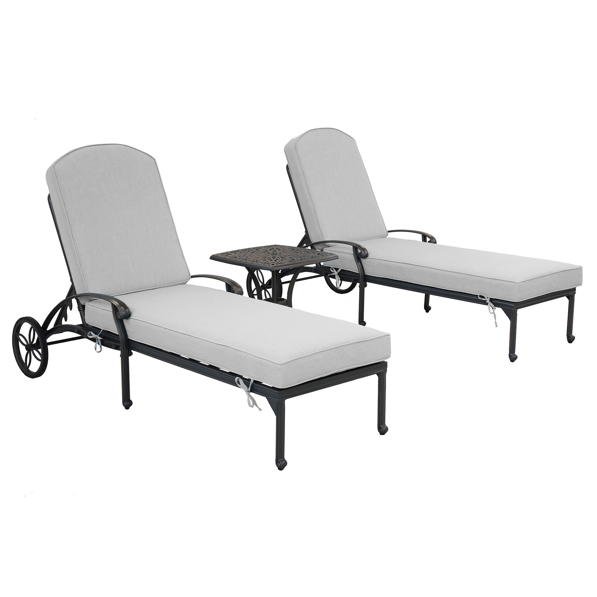 Reclining Chaise Lounge Set With Cushion And Table - Metal - Premium 3 Piece Outdoor Sets from Gather Craft - Just $1737! Shop now at brett interiors