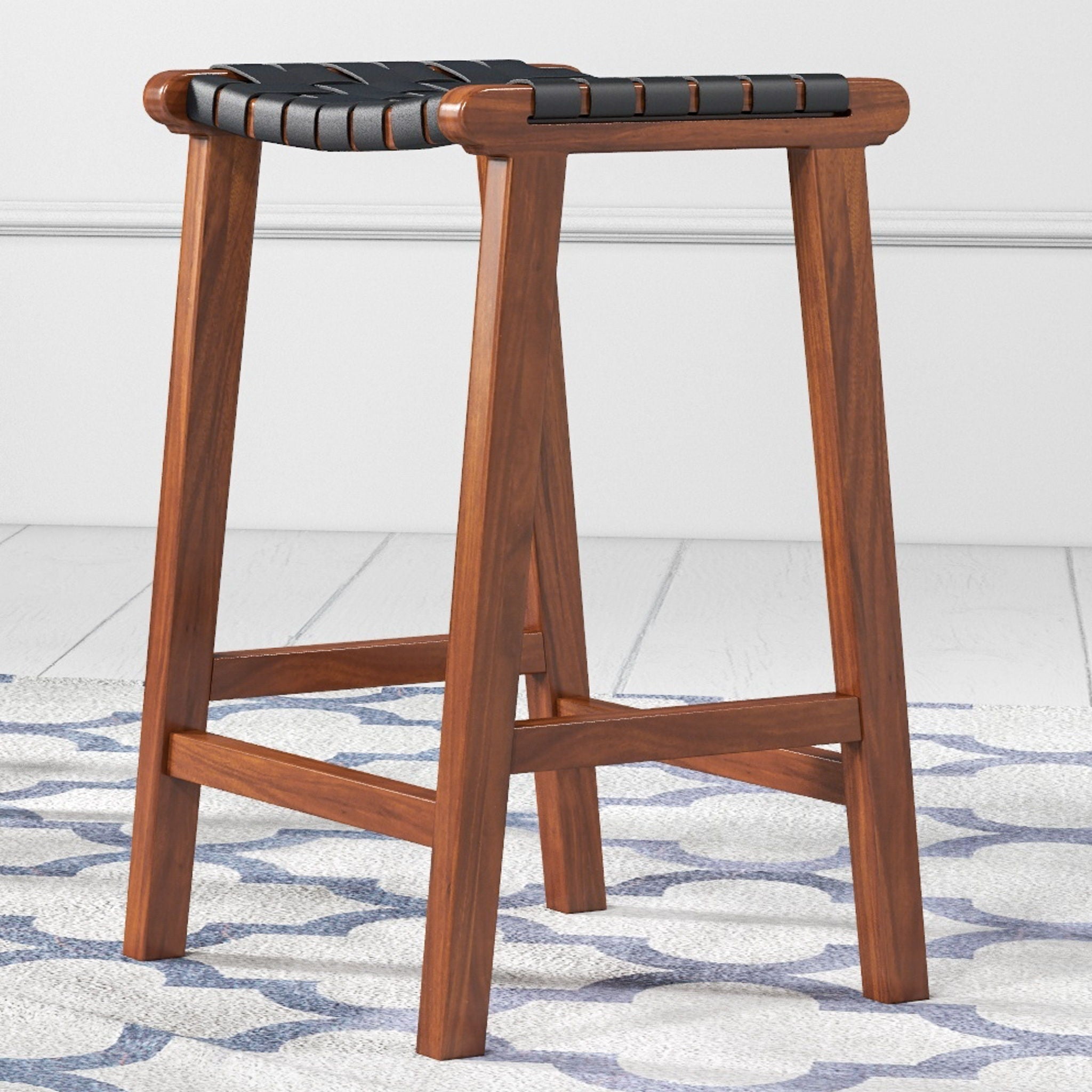 James - Mid-Century Modern Genuine Leather Bar Stool - Black - Premium Bar Height (28"-30") from Ashcroft Furniture - Just $217! Shop now at brett interiors