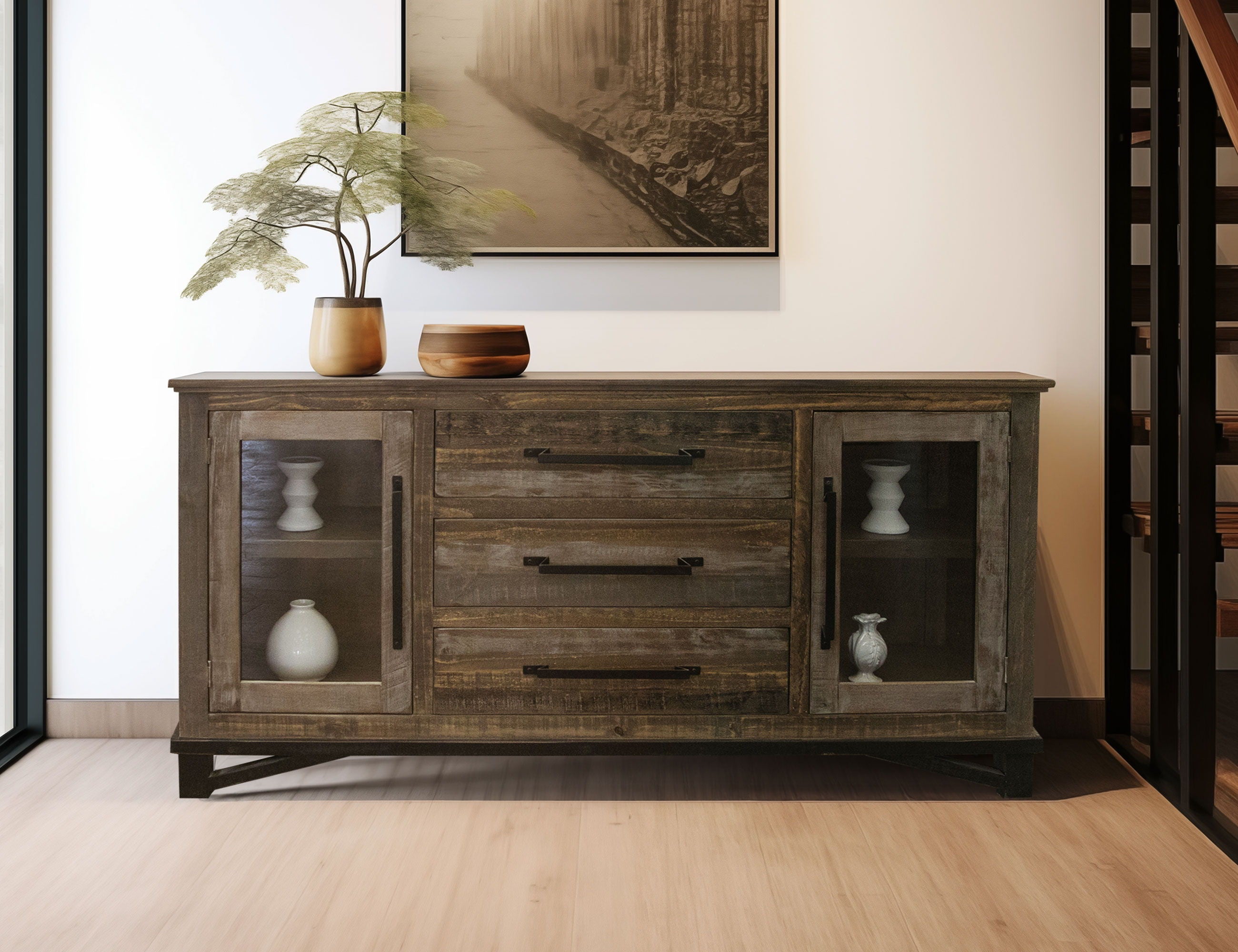 Loft Brown - Buffet With 3 Drawer / 2 Doors - Two Tone Gray / Brown - Premium Buffets from International Furniture Direct - Just $1087.50! Shop now at brett interiors