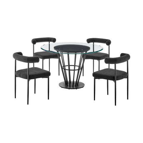 Veronica Shannon -Round Glass Dining Table Set - Matte Black Legs - Premium 5 Piece Dining Room Sets from Armen Living - Just $2622.50! Shop now at brett interiors