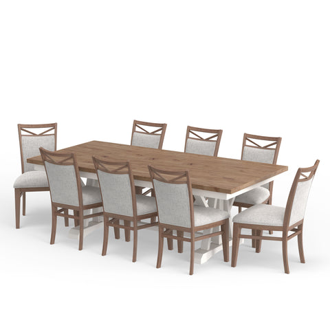 Americana Modern Dining - Extendable Trestle Table With 8 Upholstered Chairs - Light Brown - Premium 8 + Piece Dining Room Sets from Parker House - Just $2522.50! Shop now at brett interiors