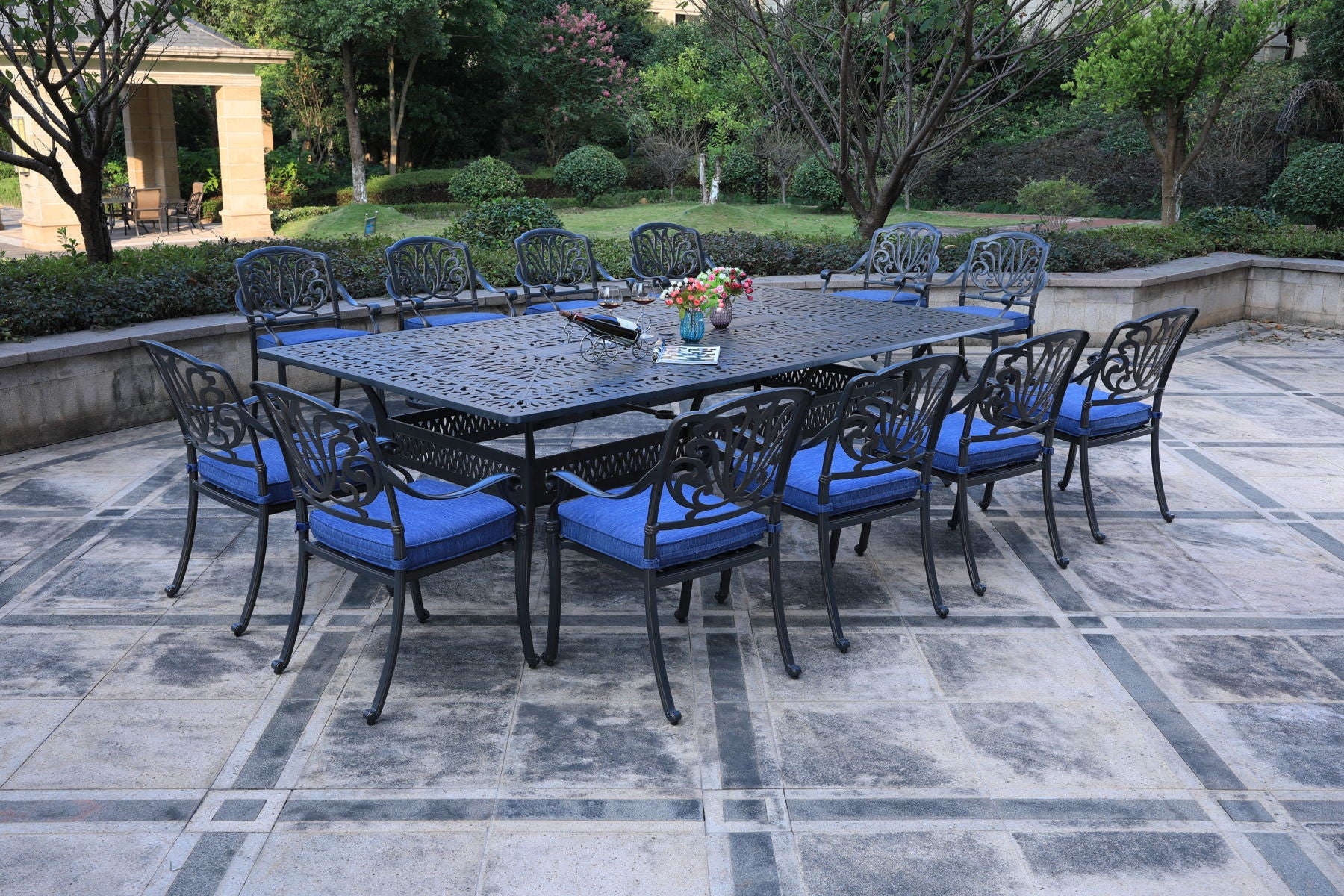 Rectangular Metal Dining Set With Cushions - Premium 8 + Piece Outdoor Sets from Gather Craft - Just $7251! Shop now at brett interiors