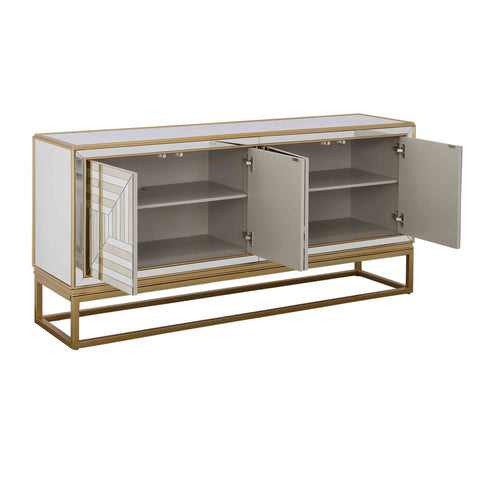 Fostoria - Four Door Credenza - Gold / Mirror - Premium Credenzas from Coast2Coast Home - Just $4042.50! Shop now at brett interiors