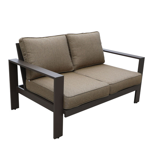 Colorado - Outdoor Patio Furniture - Aluminum Framed Garden Loveseat With Chocolate Cushions - Brown - Premium Loveseats from Gather Craft - Just $1037! Shop now at brett interiors