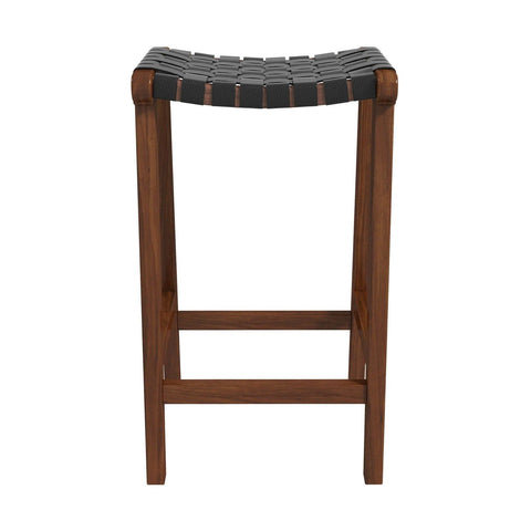 James - Mid-Century Modern Genuine Leather Bar Stool - Black Ashcroft Furniture