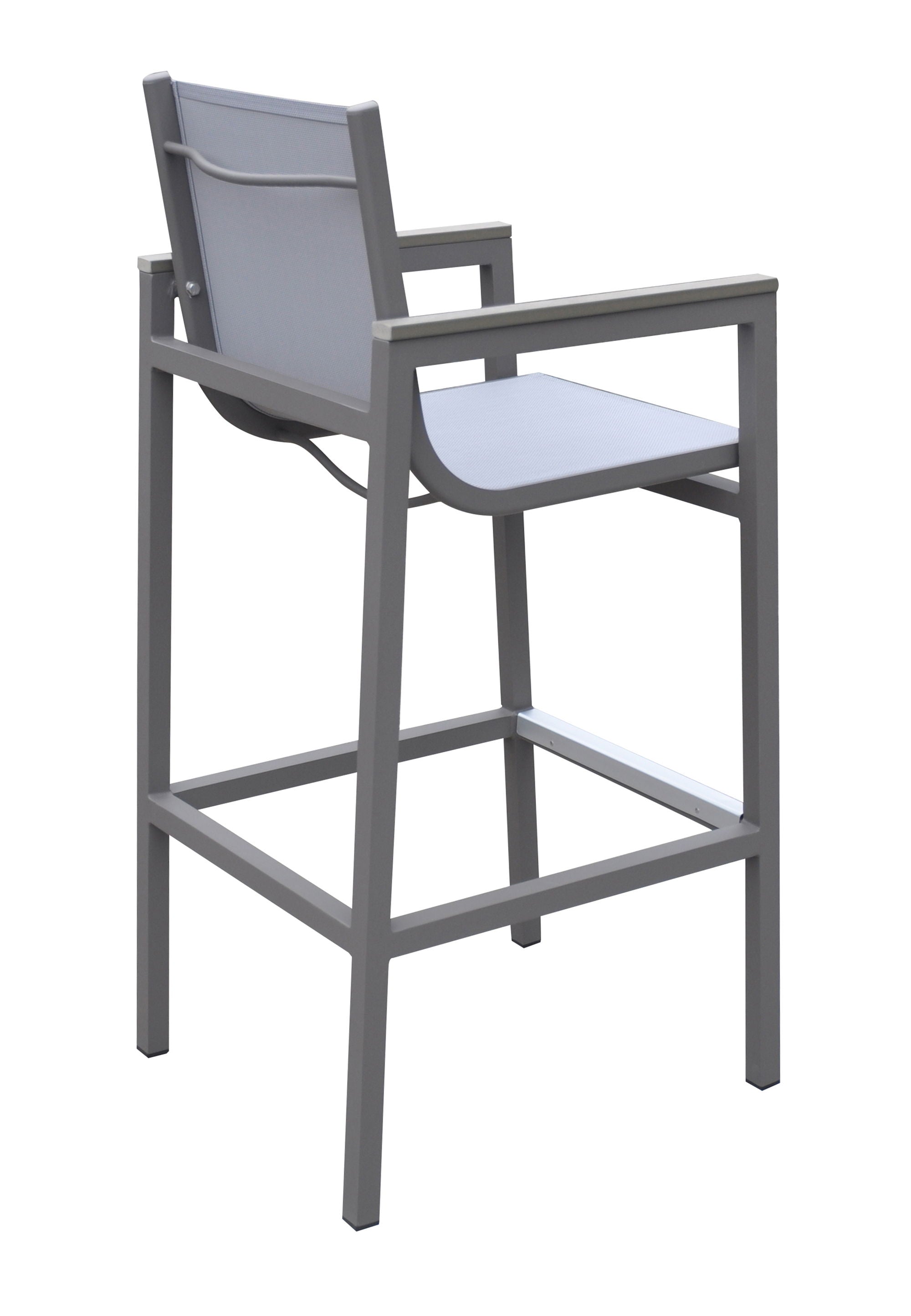 Marina - Outdoor Patio Barstool With Sling Textilene And Accent Arms - Gray Powder - Premium Bar Height (28"-30") from Armen Living - Just $492.50! Shop now at brett interiors